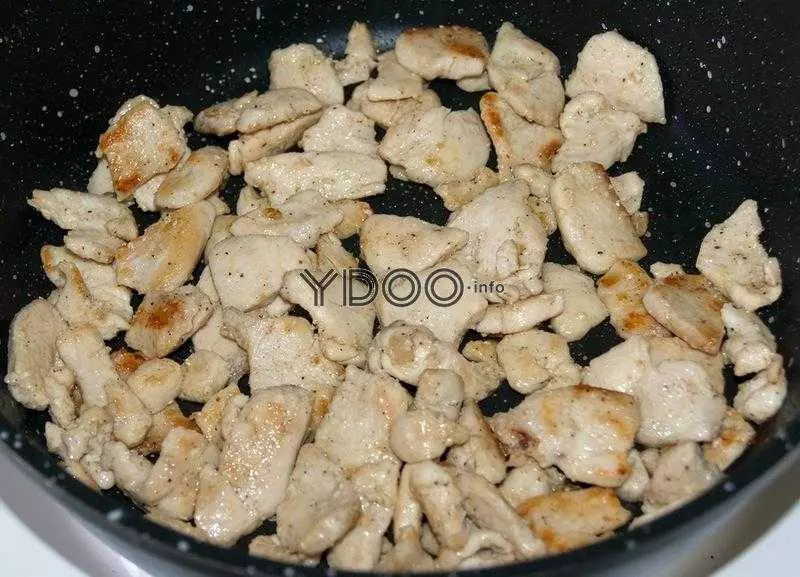 кусочки жареного куриного филе в сковороде